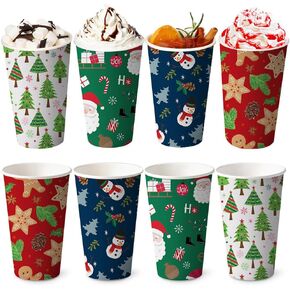 80 PCS Christmas Disposable Paper Cup 12 oz Christmas Cups Christmas Hot Chocolate Coffee Cups Snowman Santa Gingerbread Xmas Party Cups Christmas Holiday Table Party Supplies Decorations