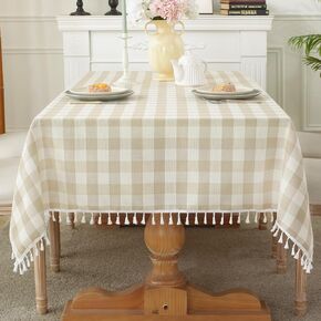 Laolitou Checkered Thanksgiving Tablecloth Rectangle Washable Buffalo Plaid Fall Table Cloth with Tassel Cotton Linen Gingham Table Cover for Dining Room, Orange, Rectangle, 55''x70'', 4-6 Seats