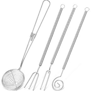 4 Pieces Candy Dipping Tools Set Chocolate Dipping Set 3-Prong Dipping Fork, Fondue Fork, Spear, Slotted Spoon for Handmade Chocolates, Pralines and Truffles