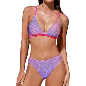 CUPSHE Women's Bikini Sets Two Piece Bathing Suit V Neck Crisscross Back Tie Low Rise Triangle Cups Adjustable Straps