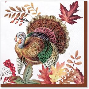 WRAPAHOLIC 50Pcs Turkey Maple Thanksgiving Napkins - 3-Ply Disposable Paper Luncheon Napkin for Thanksgiving, Autumn Party Supplies Tableware - 6.5 x 6.5 In