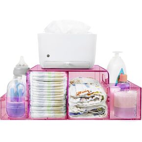 Acrylic Diaper Organizer, Changing Diaper Table Organizer, Removable Side Bins Baby Diaper Caddy Organizer,Tabletop Organizer Holds Diapers,Wipes, Wipe Warmer, Wipe Dispenser, and Other Essentials in Saudi Arabia