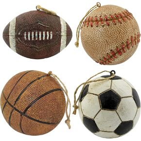 Four Pack of Sports Themed Ornaments | Soccer, Football, Basketball, Baseball | Great Gift for Christmas, Graduations, and Birthdays | Athletic Decor and Gifts