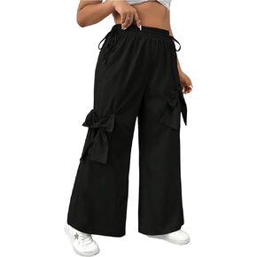 MakeMeChic Women's Plus Size Elastic Waist Baggy Sweatpants Side Tie Bow Wide Leg Y2K Pants