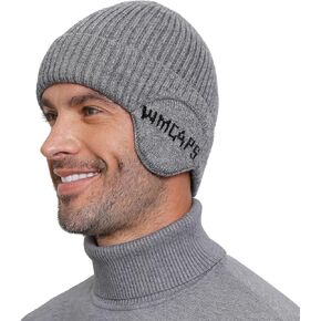 Wmcaps Fleece Line Beanie with Earflap,Winter Knitted Hat for Men Women Stocking Caps for Cold Weather