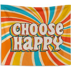 Kneibo Choose Happy Retro 70s Groovy Hippie Boho Wavy Strips Tapestry Wall Hanging Tapestries Trendy Modern Wall Blanket Decor for Home Girls Room College Dorm 50x60 Inch