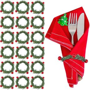 18 PCS Christmas Napkin Rings Set, Red Berry Wreath Napkin Holder, Holiday Napkin Rings Napkin for Xmas Table Decorations, Dinner Party, and Winter Weddings