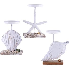 Nautical Tealight Candle Holder, Seashell Stand, Sea-Themed Tabletop Display for Wedding, Beach Wedding Decorations, Coastal Cottage Decor, Set of 3
