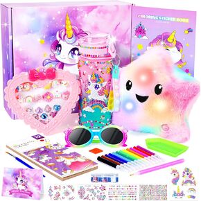 Unicorns Gifts for Girls Kids Toys 3 4 5 6 7 8 9 10 Years Old with 12PCS Unicorn Plush /Locked Diary/Glowing Blanket/Eye Mask/Crossbody Bag/Mirror 12PCS Teen Girl Birthday Christmas Unicorn Toy
