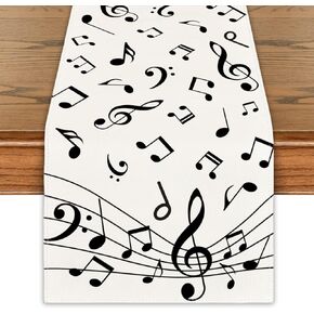Musical Notes Table Runner Music Event Birthday Party Decor Black and White Musical Notes Farmhouse Weed Decorations for Home Party