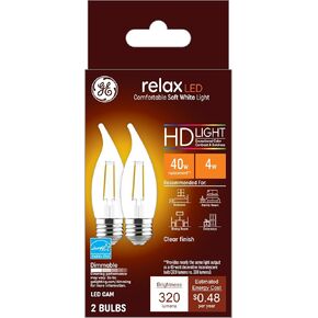 GE Relax LED Light Bulbs, 40 Watt, Soft White, Decorative Bulbs, Clear, Medium Base (4 Pack)