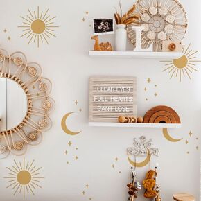 Peel and Stick Boho Nursery Wall Decals, Self-Adhesive Sun Wall Decals Rustic Country,PVC Boho Moon Sunshine Wall Stickers, Wall Decorations for Kids Bedroom Playroom Nursery Room (12 Sheets)