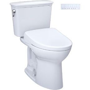 TOTO Drake Transitional WASHLET+ Two-Piece Elongated 1.28 GPF TORNADO FLUSH Toilet and S7A Contemporary Bidet Seat with Auto Flush, Cotton White - MW7864736CEGA#01