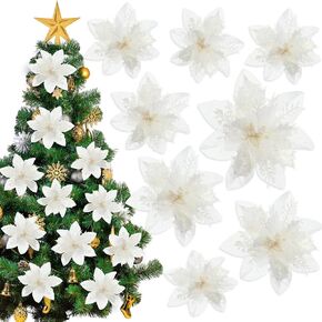 Xinnun 40 Pcs Christmas Tree Decorations 5.5 Inch Poinsettias Artificial Flowers Ornaments Xmas Flowers with Stems for Wedding Party Wreath Decoration Wedding Home(White)