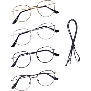 4 Pack Unisex Reading Glasses for Men Women Retro Vintage Metal Frame + Glasses Strap
