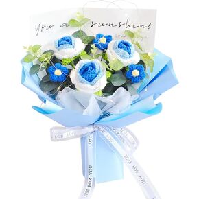 Crochet Rose Flower Bouquet: Completed Crochet Flowers for Valentines Day Mother's Day Birthday Home Decor (Blue) in Saudi Arabia