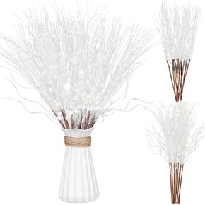 Crowye 24 Pcs 17 Inch Glitter Christmas Tree Filler Decorations Glitter Berries Stems Curly Christmas Spray Artificial Christmas Picks for Trees Glittery Twigs for Halloween Wedding Vases (White)