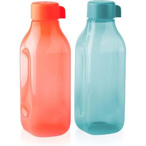 Tupperware Eco Fridge Bottle 1Ltr, Screw Cap (Set of 2) Orange & Blue
