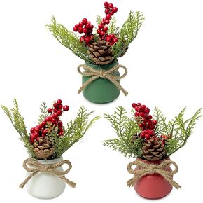 Christmas Mason Jar Table Decorations, Set of 3 Rustic Holiday Centerpieces with Pinecones, Red Berries, and Greenery, Perfect for Mantel Shelf Tabletop Display, Handmade Festive Home Décor Accents