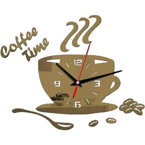 Acrylic Wall Clock, DIY Acrylic Wall Clock Modern Mute Coffee Time Clock Cup Shape Wall Sticker Hollow Numeral Clock for Office, Home, Bathroom, Kitchen, Bedroom (Coffee)
