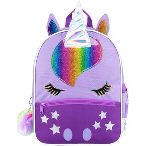 Unicorn Backpack With Pom Pom Keychain | Girls Backpack | Girls Rainbow Backpack | Preschool Backpack | One Size Purple