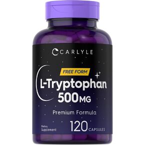 Carlyle L-Tryptophan 500mg | 120 Capsules | Amino Acid Supplement | Free Form | Premium Formula | Non-GMO & Gluten Free