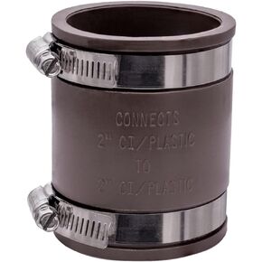 Fernco 1056-22 2-in. Flexible PVC Pipe Coupling for Cast Iron and Plastic Plumbing Connections in Brown