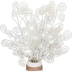 Kesywale 6PCS Artificial Glitter Stems Ornaments 17.5" Sparkly Twigs Sticks Candy Sprays Curly Picks for Christmas Tree Branches Vase Fillers Wedding Party Holiday Arrangement Decor (6, Blue)