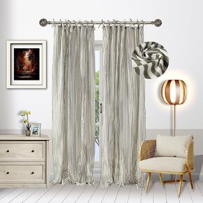 THE ART BOX Gauze Striped Curtains,Boho Linen Tie Top Hanging Curtains Light Filtering Door Window Treatment 2 Panel Curtain Drapes for Living Room Bedroom Beige on White (96''x42'' Each Panel)
