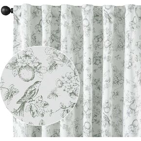 Vangao Sage Green Blackout Floral Curtains 96 Inch Length, Printed Flower Thermal Black Out Curtain for Bedroom Rod Pocket Back Tab Full Blackout Insulated Window Drapes, 2 Panels Green and White