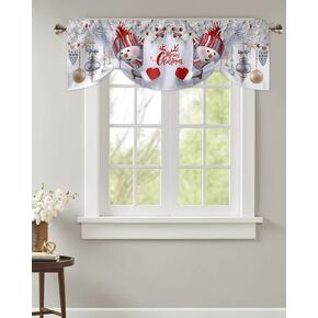 Tie Up Valances Window Valance Curtains Merry Christmas Cute Snowman Xmas Berry Pine Needle Adjustable Ties Valance, Rod Pocket Valances for Kitchen/Bedroom/Living Room/Bathroom, 54x18 Inch