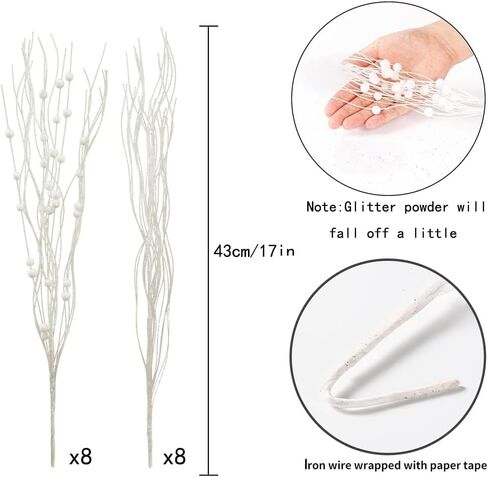 WEISPARK شجرة عيد الميلاد ديكور، 16 حزمة الاصطناعي بريق التوت الجذعية عيد الميلاد الحلي عيد الميلاد العصي الزخرفية حبة لشجرة عيد الميلاد مزهرية اكليلا من الزهور حفل زفاف المنزل in Kuwait