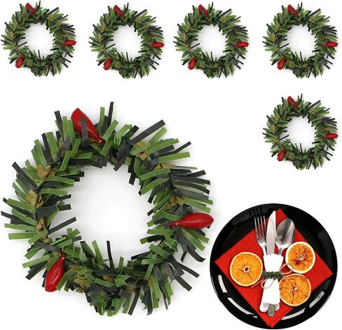 Dohia Christmas Napkin Rings Holly Berry Candle Wreath for Banquet Table Decorations for Wedding Christmas Holiday Dinner Party D1-HGSZCJH in Saudi Arabia