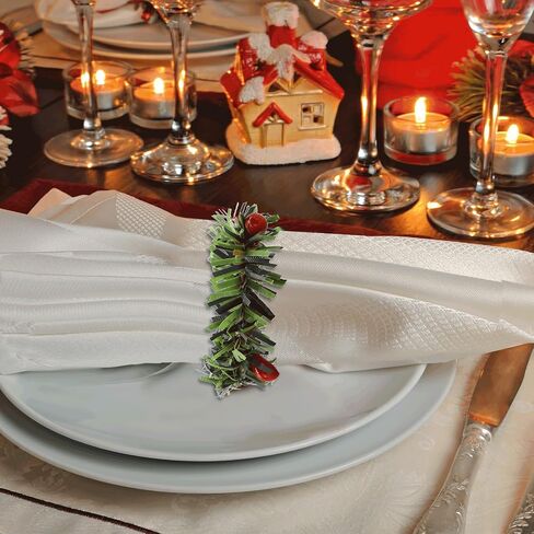 Dohia Christmas Napkin Rings Holly Berry Candle Wreath for Banquet Table Decorations for Wedding Christmas Holiday Dinner Party D1-HGSZCJH in Saudi Arabia