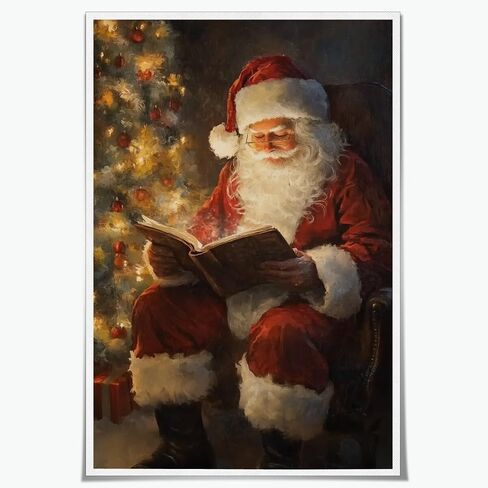 Vintage Christmas Wall Art Santa Claus Reading Book Poster Christmas Canvas Prints Painting Posters Academia Christmas Decor Winter Xmas Holiday For Home Living Room Decoration 12x18inch Unframed in Saudi Arabia