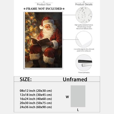 Vintage Christmas Wall Art Santa Claus Reading Book Poster Christmas Canvas Prints Painting Posters Academia Christmas Decor Winter Xmas Holiday For Home Living Room Decoration 12x18inch Unframed in Saudi Arabia