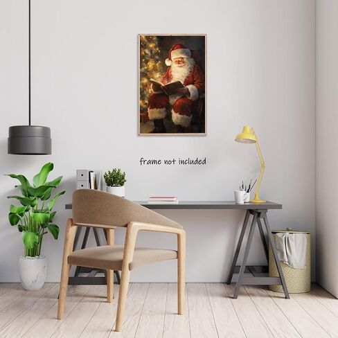 Vintage Christmas Wall Art Santa Claus Reading Book Poster Christmas Canvas Prints Painting Posters Academia Christmas Decor Winter Xmas Holiday For Home Living Room Decoration 12x18inch Unframed in Saudi Arabia