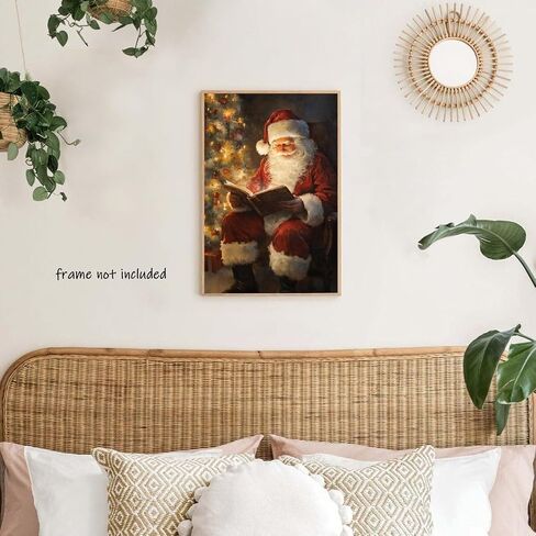 Vintage Christmas Wall Art Santa Claus Reading Book Poster Christmas Canvas Prints Painting Posters Academia Christmas Decor Winter Xmas Holiday For Home Living Room Decoration 12x18inch Unframed in Saudi Arabia