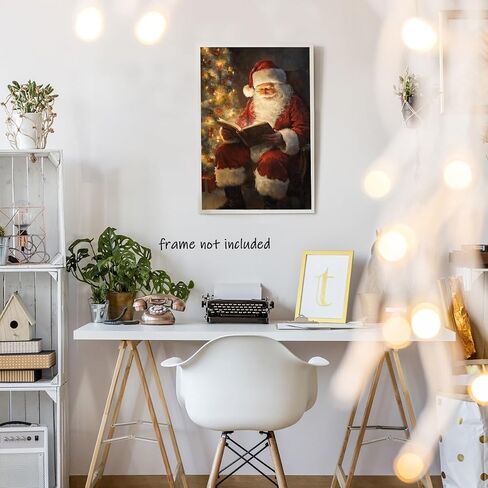 Vintage Christmas Wall Art Santa Claus Reading Book Poster Christmas Canvas Prints Painting Posters Academia Christmas Decor Winter Xmas Holiday For Home Living Room Decoration 12x18inch Unframed in Saudi Arabia
