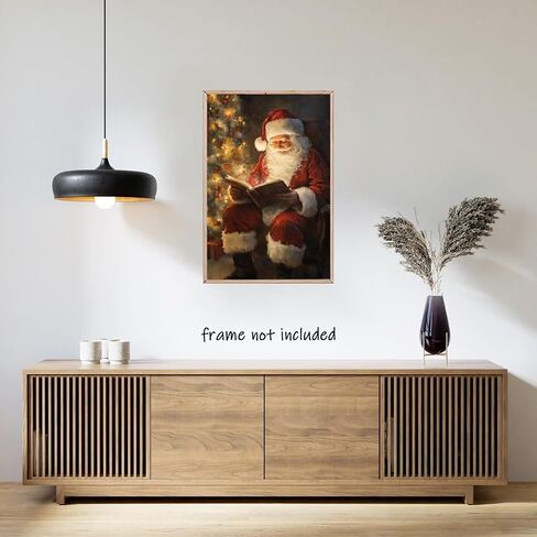 Vintage Christmas Wall Art Santa Claus Reading Book Poster Christmas Canvas Prints Painting Posters Academia Christmas Decor Winter Xmas Holiday For Home Living Room Decoration 12x18inch Unframed in Saudi Arabia