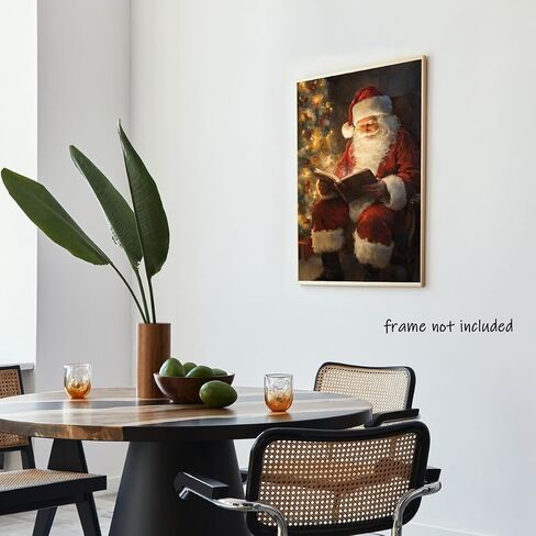 Vintage Christmas Wall Art Santa Claus Reading Book Poster Christmas Canvas Prints Painting Posters Academia Christmas Decor Winter Xmas Holiday For Home Living Room Decoration 12x18inch Unframed in Saudi Arabia