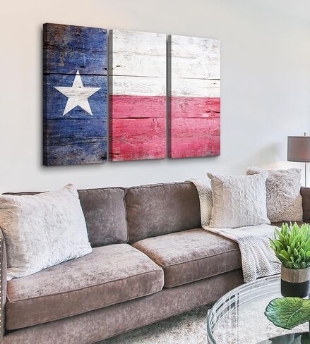 Texas Wall Art Decor - Texas Flag Wall Canvas 24x36 - Texas Wall Decor Star Texas Art Picture - Rustic Wooden Themed Texas Decor Artwork for Living Room, Bedroom, Office, Texas Home Decor & Texas Gift in Kuwait