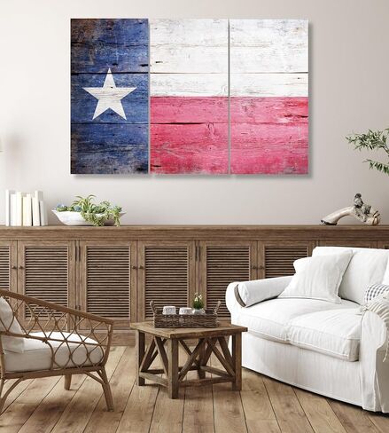 Texas Wall Art Decor - Texas Flag Wall Canvas 24x36 - Texas Wall Decor Star Texas Art Picture - Rustic Wooden Themed Texas Decor Artwork for Living Room, Bedroom, Office, Texas Home Decor & Texas Gift in Kuwait