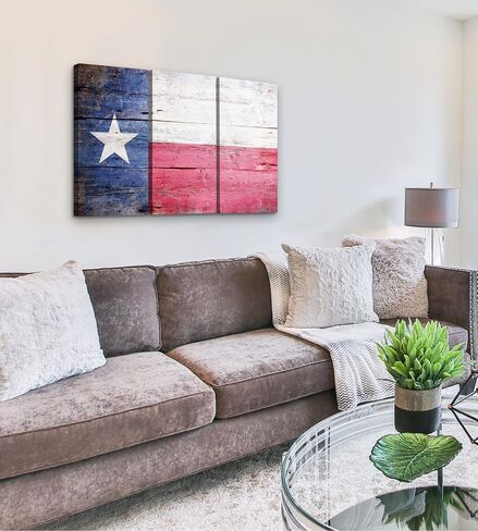 Texas Wall Art Decor - Texas Flag Wall Canvas 24x36 - Texas Wall Decor Star Texas Art Picture - Rustic Wooden Themed Texas Decor Artwork for Living Room, Bedroom, Office, Texas Home Decor & Texas Gift in Kuwait