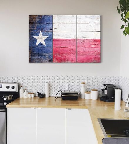 Texas Wall Art Decor - Texas Flag Wall Canvas 24x36 - Texas Wall Decor Star Texas Art Picture - Rustic Wooden Themed Texas Decor Artwork for Living Room, Bedroom, Office, Texas Home Decor & Texas Gift in Kuwait