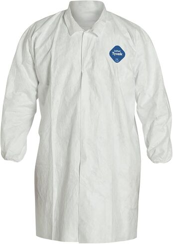 DuPont TY211SWHLG003000 معطف مختبر أمامي مزود بإبزيم، أبيض، مقاس كبير، عبوة من 30 قطعة in Kuwait