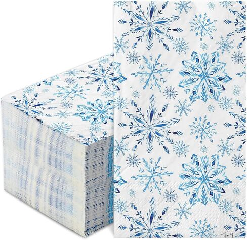 200Pcs Christmas Snowflake Guest Napkins Watercolor Blue Snowflake Disposable Napkins Winter Xmas Dinner Hand Towel Paper Napkins for Bathroom Wedding Holiday Party Table Supplies in Saudi Arabia