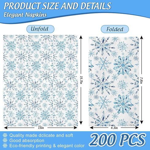 200Pcs Christmas Snowflake Guest Napkins Watercolor Blue Snowflake Disposable Napkins Winter Xmas Dinner Hand Towel Paper Napkins for Bathroom Wedding Holiday Party Table Supplies in Saudi Arabia