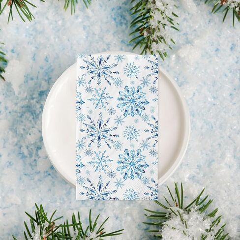 200Pcs Christmas Snowflake Guest Napkins Watercolor Blue Snowflake Disposable Napkins Winter Xmas Dinner Hand Towel Paper Napkins for Bathroom Wedding Holiday Party Table Supplies in Saudi Arabia