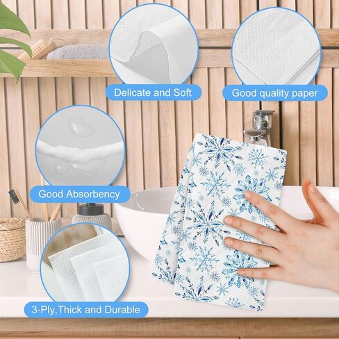 200Pcs Christmas Snowflake Guest Napkins Watercolor Blue Snowflake Disposable Napkins Winter Xmas Dinner Hand Towel Paper Napkins for Bathroom Wedding Holiday Party Table Supplies in Saudi Arabia